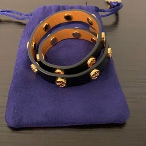 Tory Burch black leather wrap bracelet